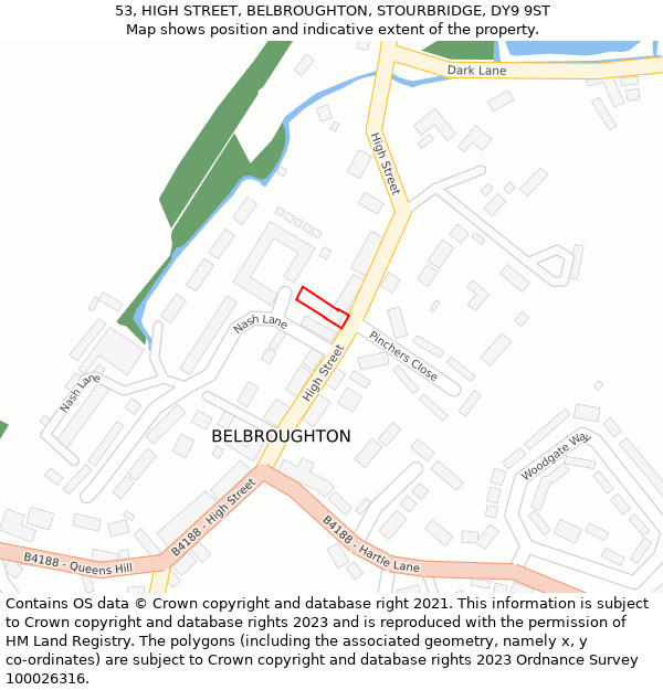 53, HIGH STREET, BELBROUGHTON, STOURBRIDGE, DY9 9ST: Location map and indicative extent of plot