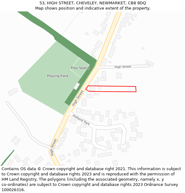 53, HIGH STREET, CHEVELEY, NEWMARKET, CB8 9DQ: Location map and indicative extent of plot