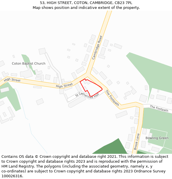 53, HIGH STREET, COTON, CAMBRIDGE, CB23 7PL: Location map and indicative extent of plot