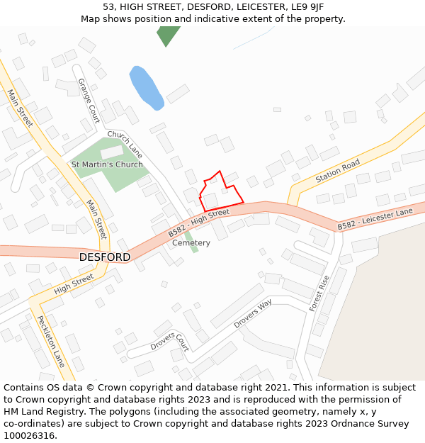 53, HIGH STREET, DESFORD, LEICESTER, LE9 9JF: Location map and indicative extent of plot