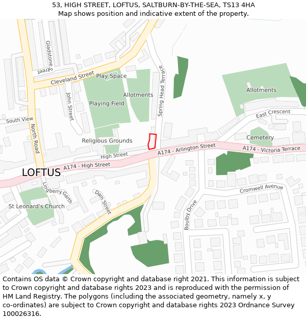 53, HIGH STREET, LOFTUS, SALTBURN-BY-THE-SEA, TS13 4HA: Location map and indicative extent of plot