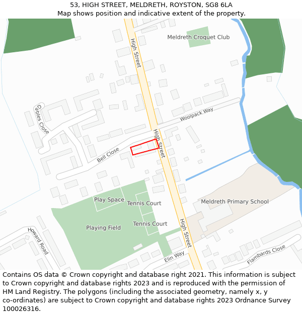 53, HIGH STREET, MELDRETH, ROYSTON, SG8 6LA: Location map and indicative extent of plot