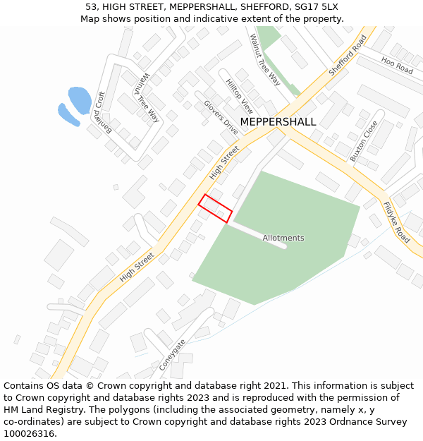 53, HIGH STREET, MEPPERSHALL, SHEFFORD, SG17 5LX: Location map and indicative extent of plot