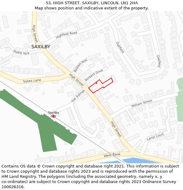 53, HIGH STREET, SAXILBY, LINCOLN, LN1 2HA: Location map and indicative extent of plot