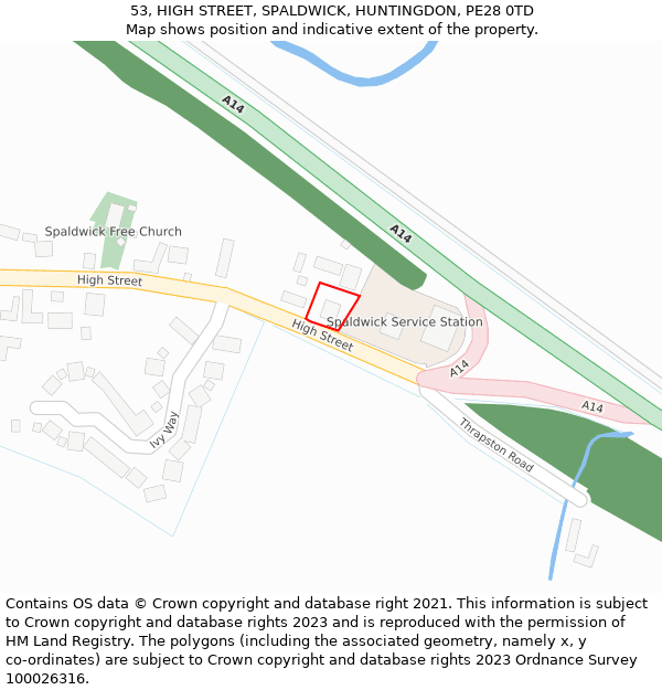 53, HIGH STREET, SPALDWICK, HUNTINGDON, PE28 0TD: Location map and indicative extent of plot