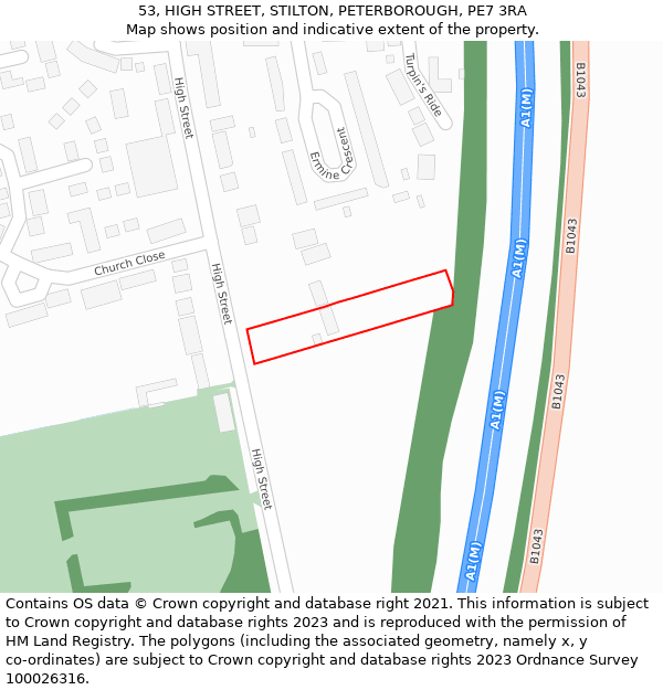 53, HIGH STREET, STILTON, PETERBOROUGH, PE7 3RA: Location map and indicative extent of plot