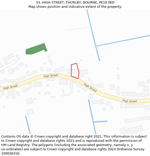 53, HIGH STREET, THURLBY, BOURNE, PE10 0ED: Location map and indicative extent of plot