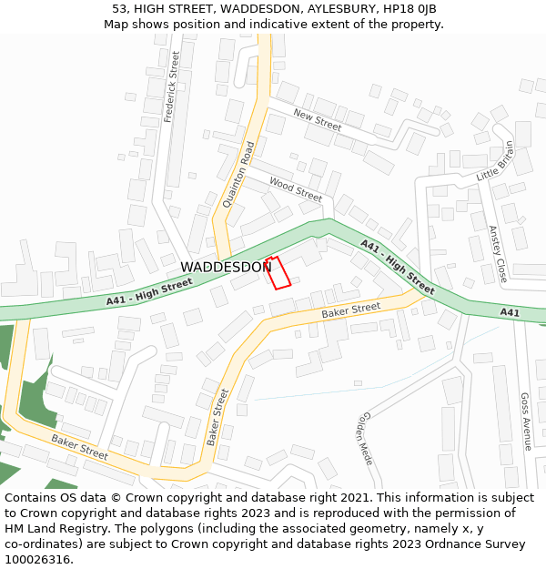 53, HIGH STREET, WADDESDON, AYLESBURY, HP18 0JB: Location map and indicative extent of plot