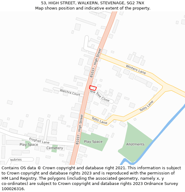 53, HIGH STREET, WALKERN, STEVENAGE, SG2 7NX: Location map and indicative extent of plot