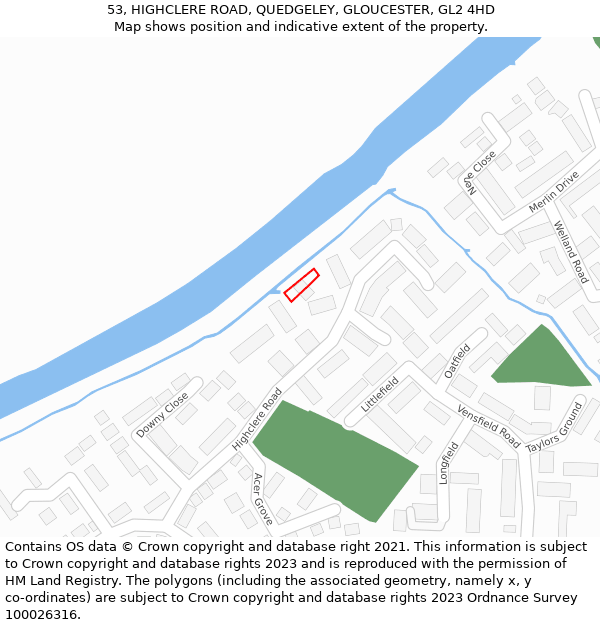 53, HIGHCLERE ROAD, QUEDGELEY, GLOUCESTER, GL2 4HD: Location map and indicative extent of plot