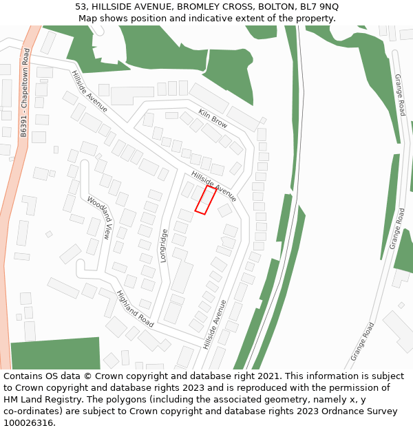 53, HILLSIDE AVENUE, BROMLEY CROSS, BOLTON, BL7 9NQ: Location map and indicative extent of plot