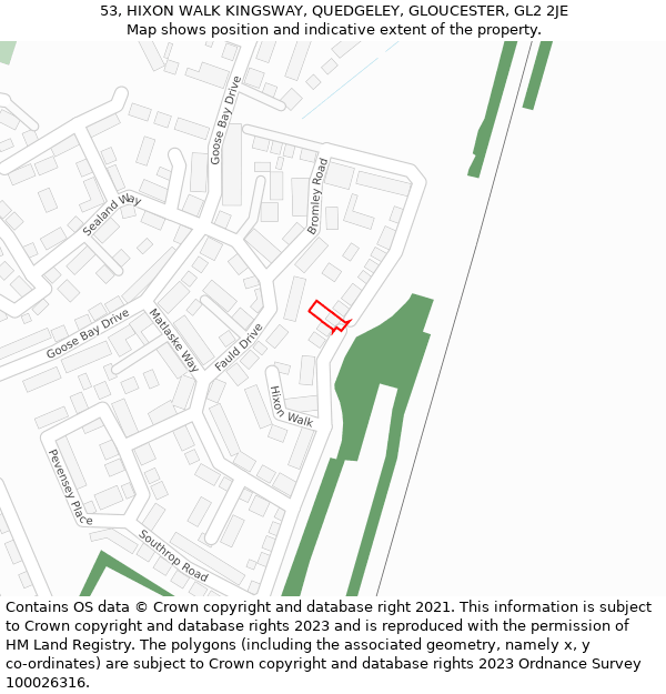 53, HIXON WALK KINGSWAY, QUEDGELEY, GLOUCESTER, GL2 2JE: Location map and indicative extent of plot