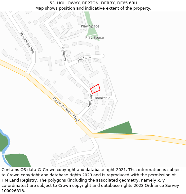 53, HOLLOWAY, REPTON, DERBY, DE65 6RH: Location map and indicative extent of plot