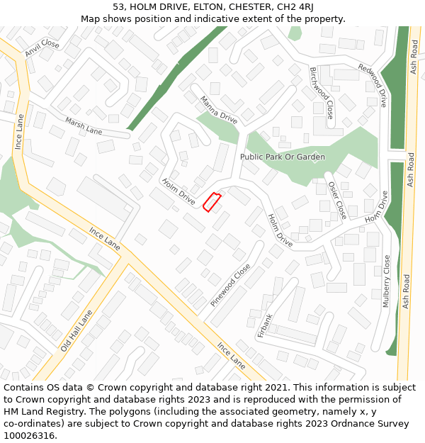 53, HOLM DRIVE, ELTON, CHESTER, CH2 4RJ: Location map and indicative extent of plot