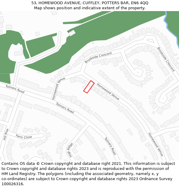 53, HOMEWOOD AVENUE, CUFFLEY, POTTERS BAR, EN6 4QQ: Location map and indicative extent of plot