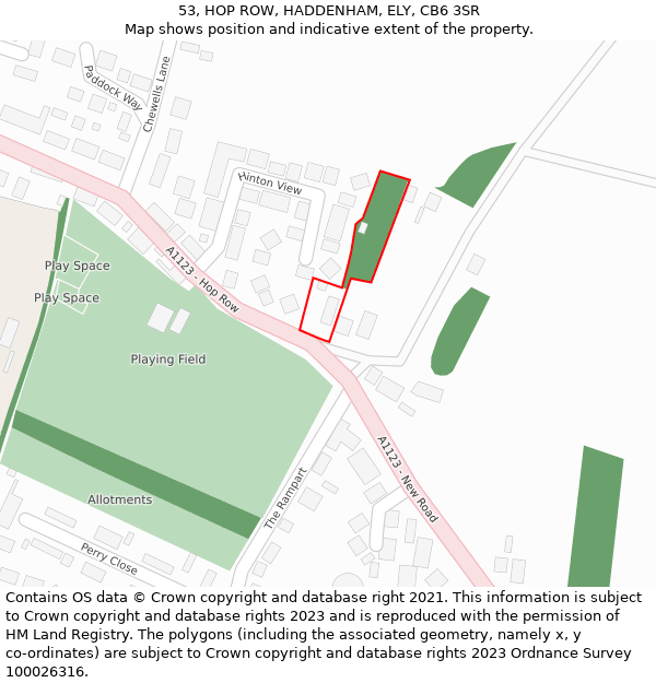 53, HOP ROW, HADDENHAM, ELY, CB6 3SR: Location map and indicative extent of plot