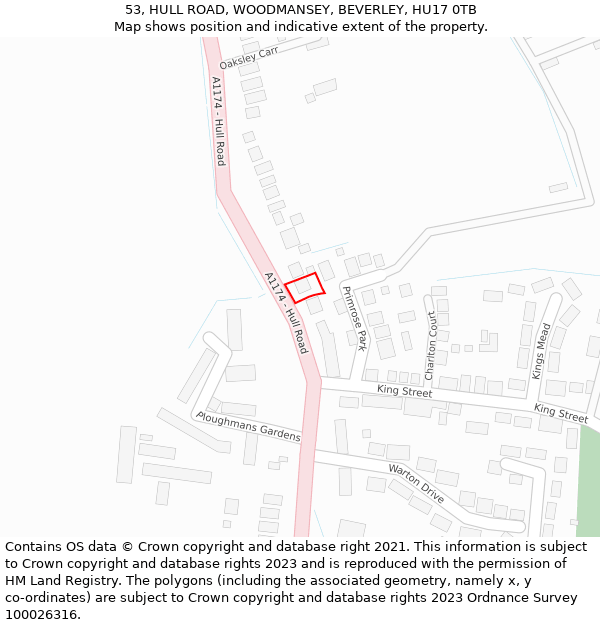 53, HULL ROAD, WOODMANSEY, BEVERLEY, HU17 0TB: Location map and indicative extent of plot