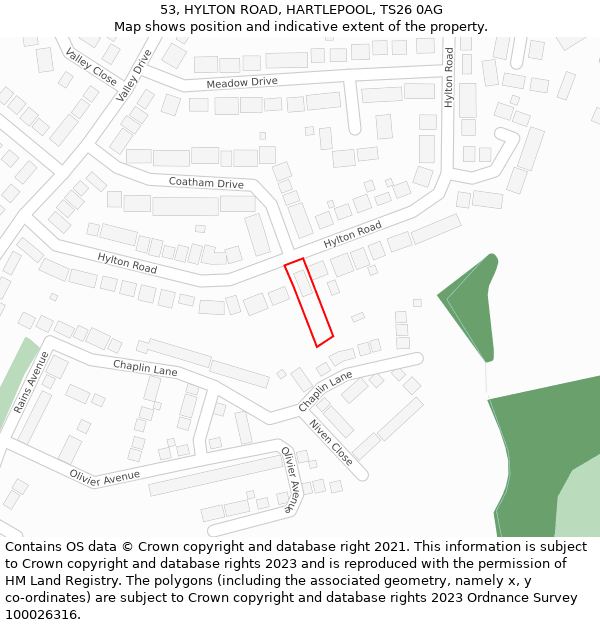 53, HYLTON ROAD, HARTLEPOOL, TS26 0AG: Location map and indicative extent of plot