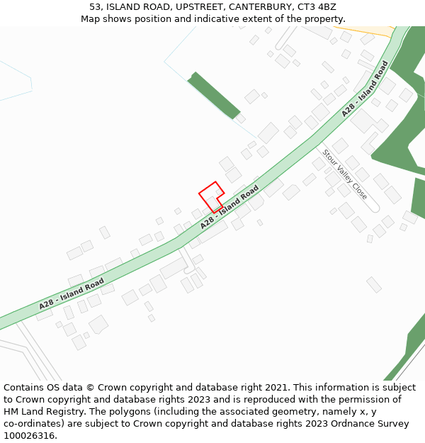 53, ISLAND ROAD, UPSTREET, CANTERBURY, CT3 4BZ: Location map and indicative extent of plot