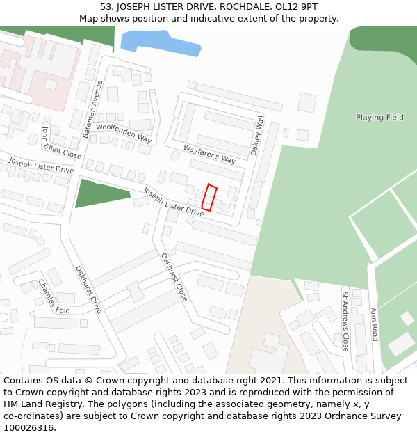 53, JOSEPH LISTER DRIVE, ROCHDALE, OL12 9PT: Location map and indicative extent of plot