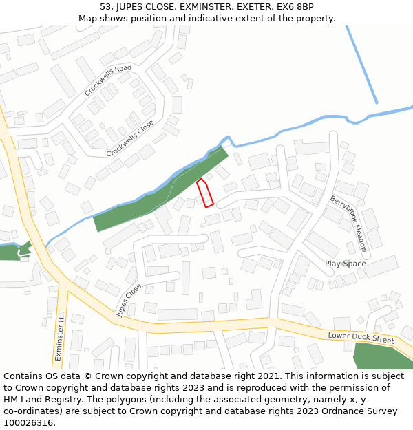 53, JUPES CLOSE, EXMINSTER, EXETER, EX6 8BP: Location map and indicative extent of plot