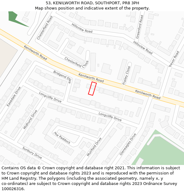 53, KENILWORTH ROAD, SOUTHPORT, PR8 3PH: Location map and indicative extent of plot