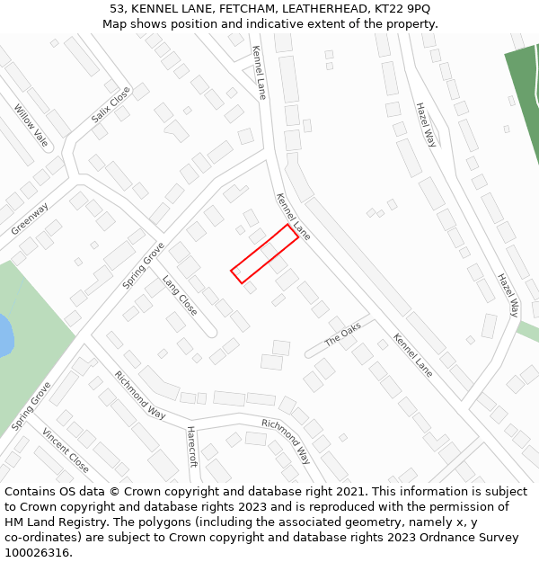 53, KENNEL LANE, FETCHAM, LEATHERHEAD, KT22 9PQ: Location map and indicative extent of plot