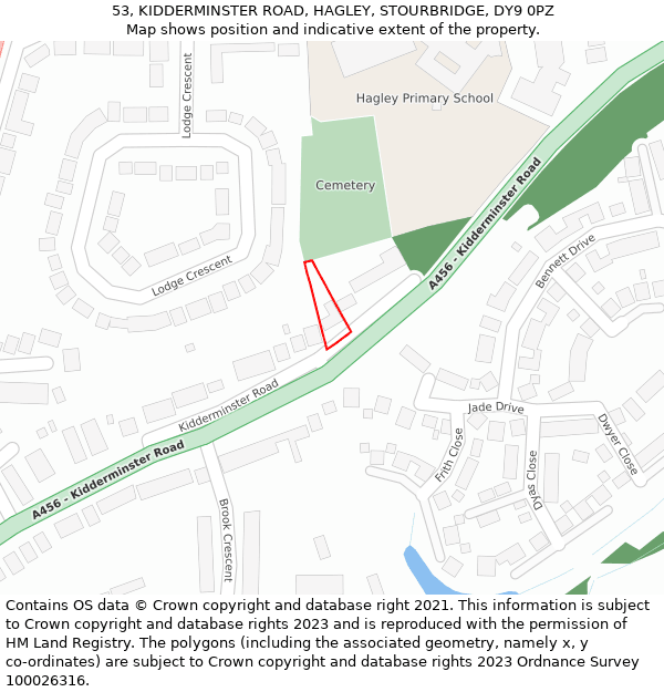 53, KIDDERMINSTER ROAD, HAGLEY, STOURBRIDGE, DY9 0PZ: Location map and indicative extent of plot