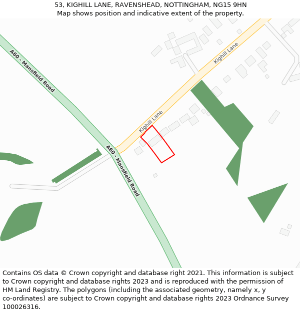 53, KIGHILL LANE, RAVENSHEAD, NOTTINGHAM, NG15 9HN: Location map and indicative extent of plot