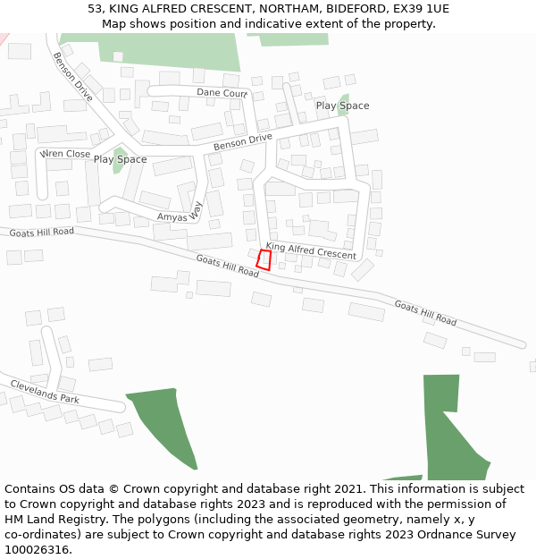 53, KING ALFRED CRESCENT, NORTHAM, BIDEFORD, EX39 1UE: Location map and indicative extent of plot