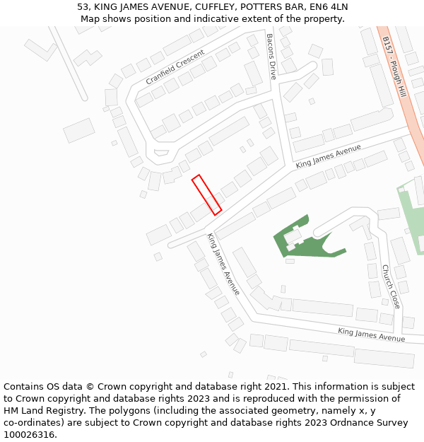 53, KING JAMES AVENUE, CUFFLEY, POTTERS BAR, EN6 4LN: Location map and indicative extent of plot