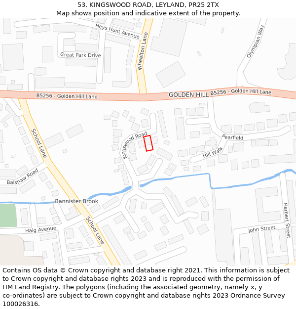 53, KINGSWOOD ROAD, LEYLAND, PR25 2TX: Location map and indicative extent of plot