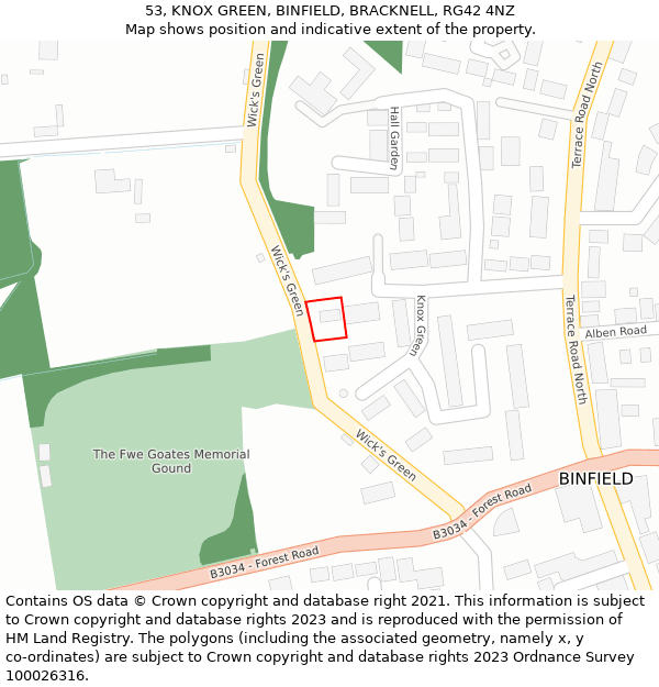 53, KNOX GREEN, BINFIELD, BRACKNELL, RG42 4NZ: Location map and indicative extent of plot