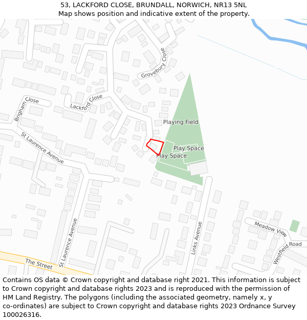 53, LACKFORD CLOSE, BRUNDALL, NORWICH, NR13 5NL: Location map and indicative extent of plot