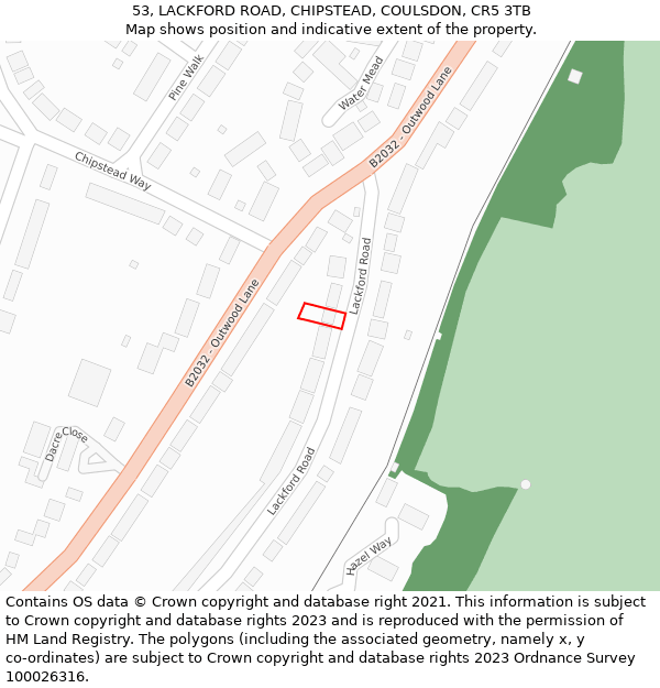 53, LACKFORD ROAD, CHIPSTEAD, COULSDON, CR5 3TB: Location map and indicative extent of plot