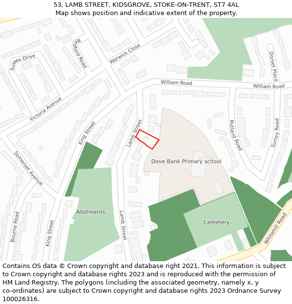 53, LAMB STREET, KIDSGROVE, STOKE-ON-TRENT, ST7 4AL: Location map and indicative extent of plot