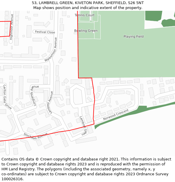 53, LAMBRELL GREEN, KIVETON PARK, SHEFFIELD, S26 5NT: Location map and indicative extent of plot