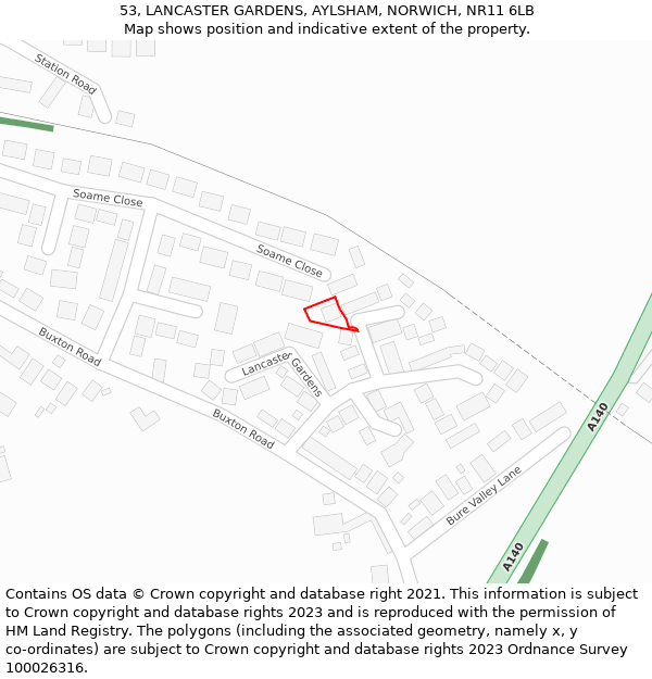 53, LANCASTER GARDENS, AYLSHAM, NORWICH, NR11 6LB: Location map and indicative extent of plot