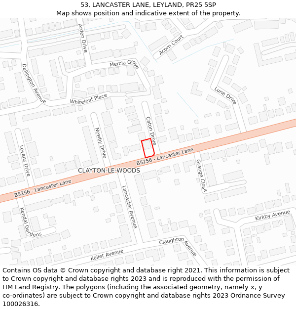 53, LANCASTER LANE, LEYLAND, PR25 5SP: Location map and indicative extent of plot