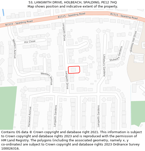 53, LANGWITH DRIVE, HOLBEACH, SPALDING, PE12 7HQ: Location map and indicative extent of plot