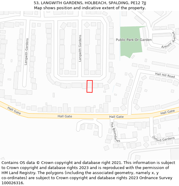 53, LANGWITH GARDENS, HOLBEACH, SPALDING, PE12 7JJ: Location map and indicative extent of plot