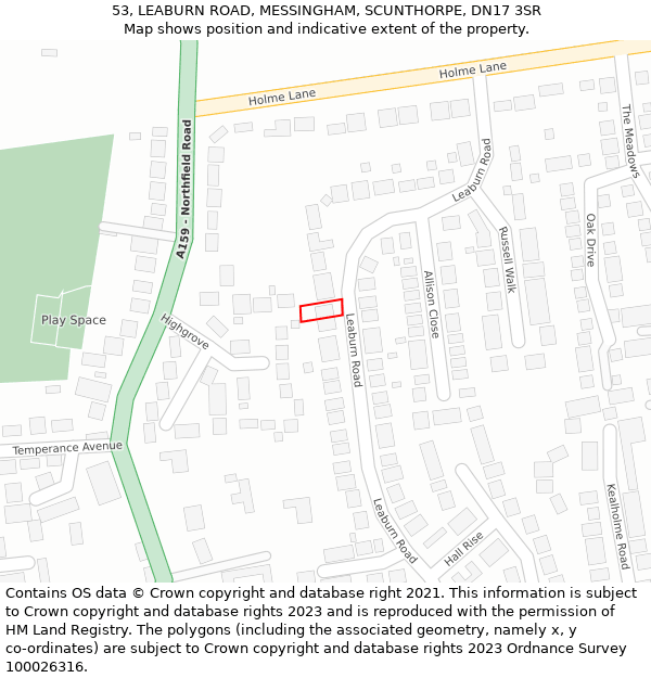 53, LEABURN ROAD, MESSINGHAM, SCUNTHORPE, DN17 3SR: Location map and indicative extent of plot