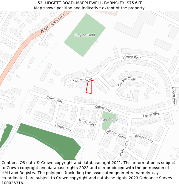 53, LIDGETT ROAD, MAPPLEWELL, BARNSLEY, S75 6LT: Location map and indicative extent of plot