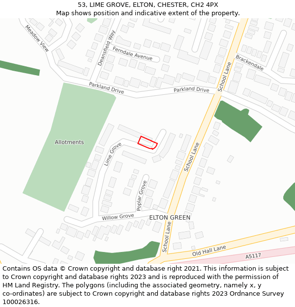 53, LIME GROVE, ELTON, CHESTER, CH2 4PX: Location map and indicative extent of plot