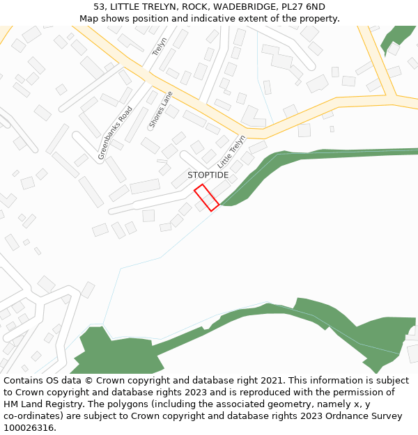 53, LITTLE TRELYN, ROCK, WADEBRIDGE, PL27 6ND: Location map and indicative extent of plot