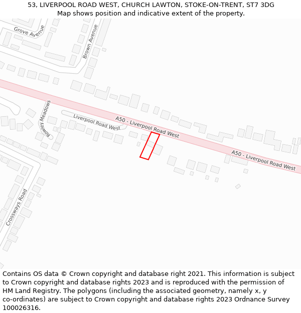 53, LIVERPOOL ROAD WEST, CHURCH LAWTON, STOKE-ON-TRENT, ST7 3DG: Location map and indicative extent of plot