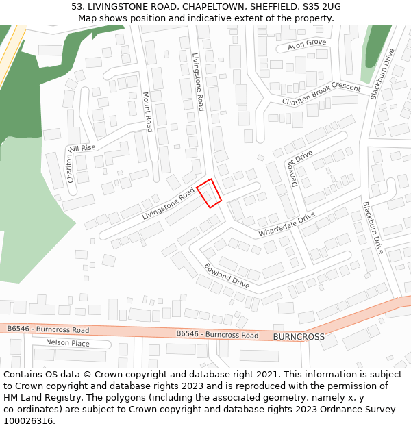 53, LIVINGSTONE ROAD, CHAPELTOWN, SHEFFIELD, S35 2UG: Location map and indicative extent of plot