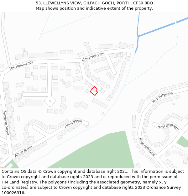 53, LLEWELLYNS VIEW, GILFACH GOCH, PORTH, CF39 8BQ: Location map and indicative extent of plot
