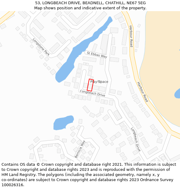 53, LONGBEACH DRIVE, BEADNELL, CHATHILL, NE67 5EG: Location map and indicative extent of plot