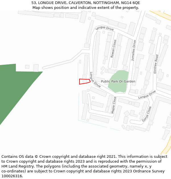 53, LONGUE DRIVE, CALVERTON, NOTTINGHAM, NG14 6QE: Location map and indicative extent of plot
